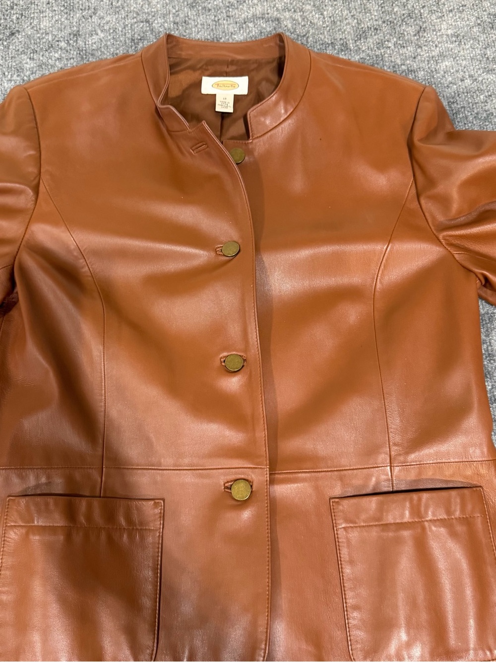 Talbots Chestnut Brown Leather Button-Front Jacket - Picture 6 of 10